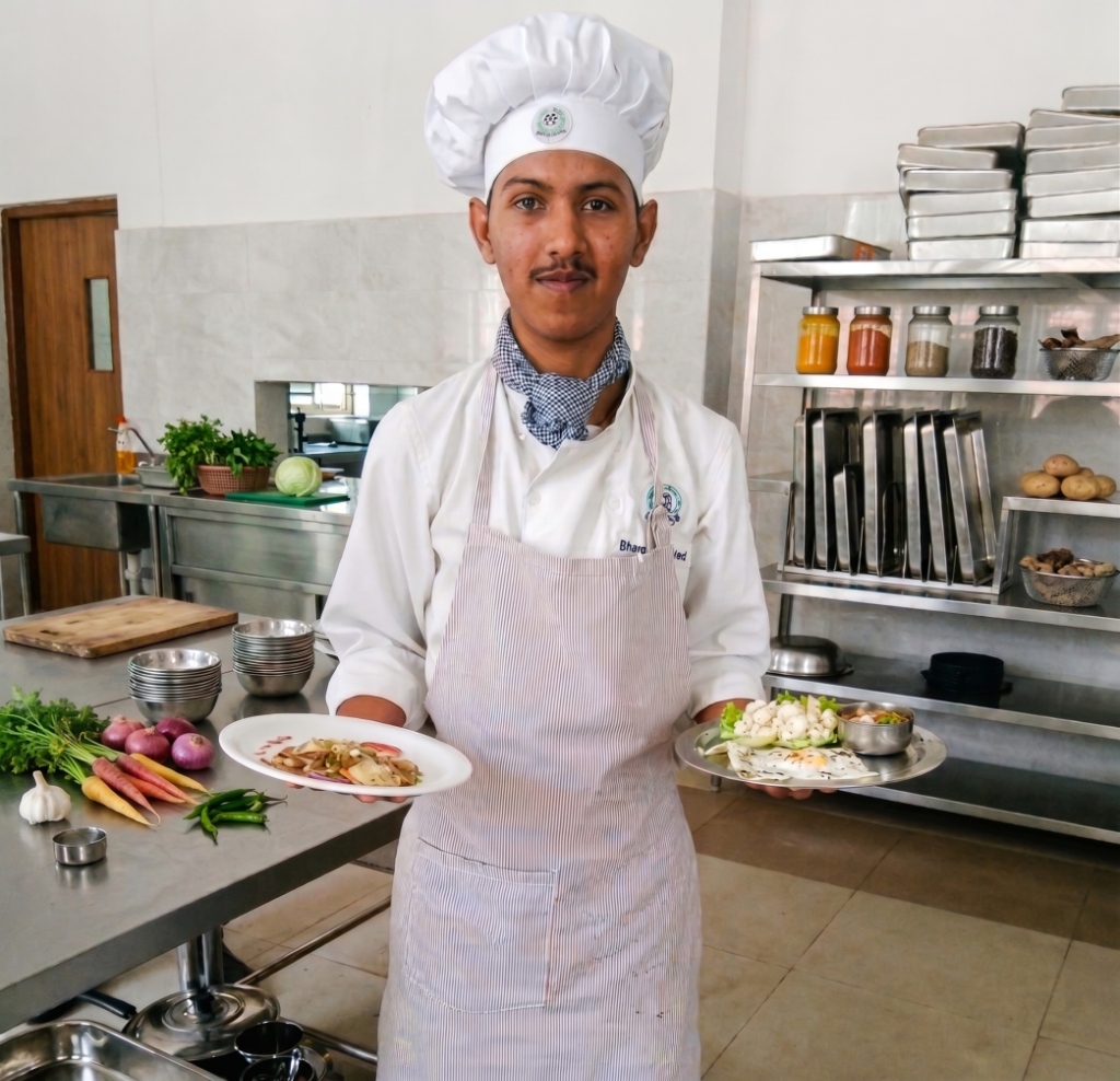 Chef serving hot dishes