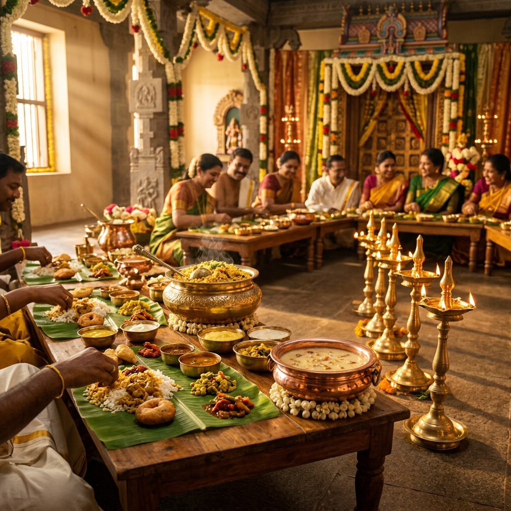 Grand cinematic Tamil Nadu traditional catering setup